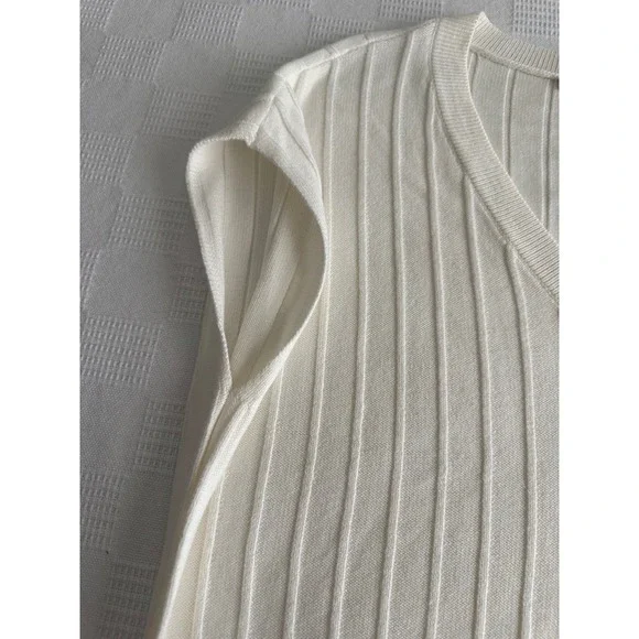 ANN TAYLOR NWT Ivory Ribbed V Neck Sweater Vest Soft Minimalist Capsule XL NEW - Picture 4 of 6
